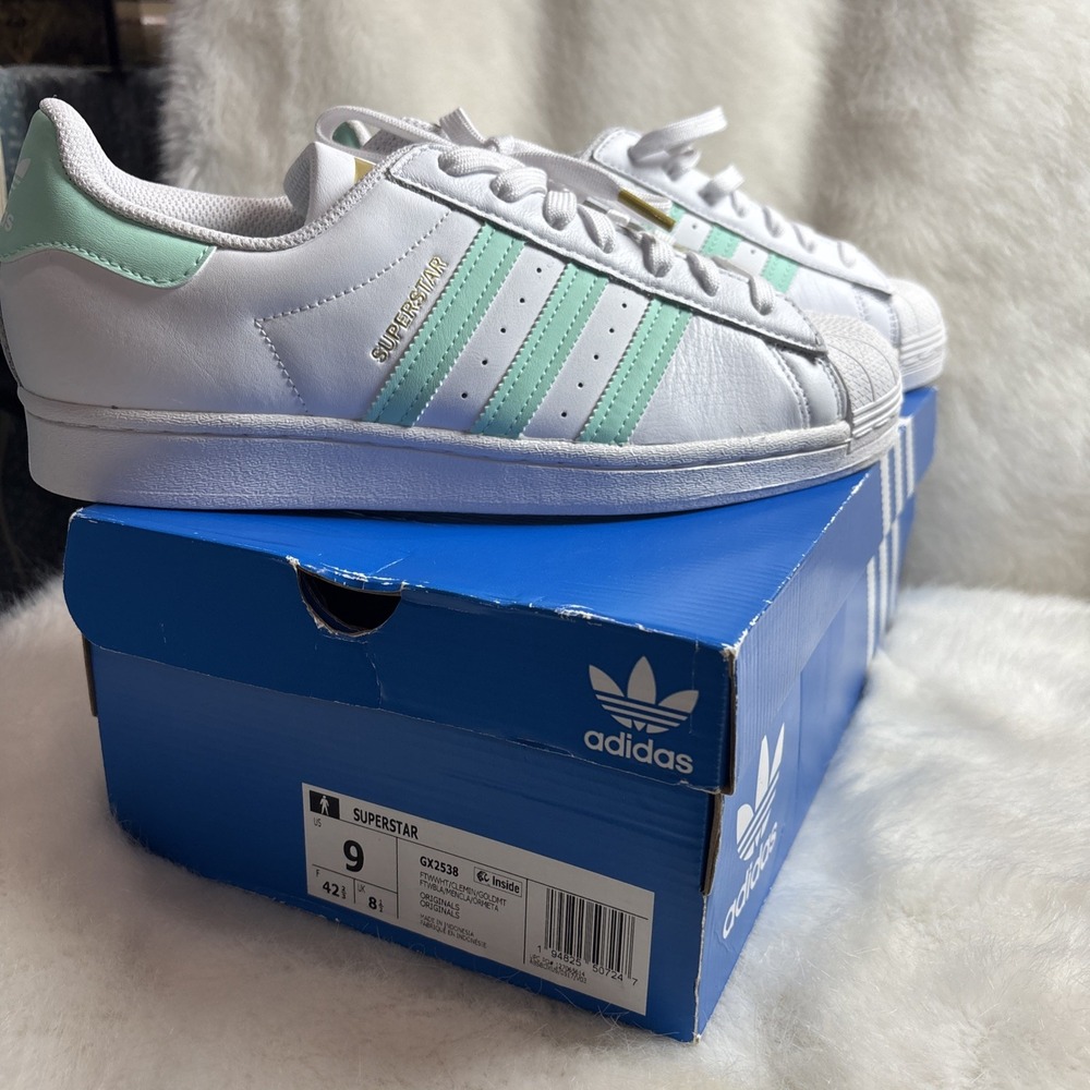 Adidas Superstar II Sneaker Shoes White Aqua Mint Men's 9 NEW NIB